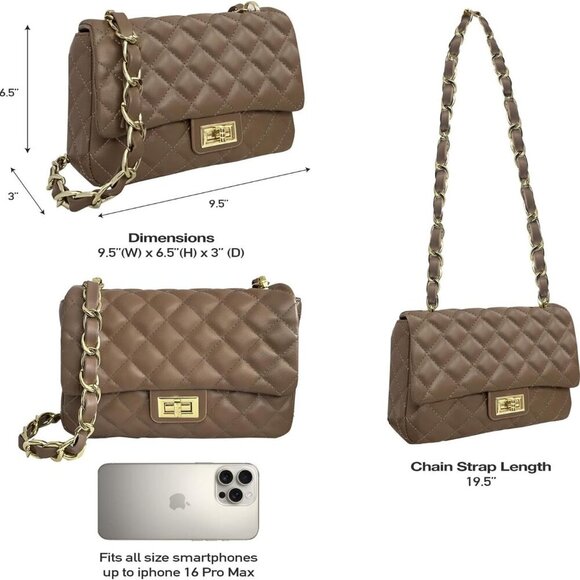 Lightweight Quilted Leather Bag with Stylish Chain Strap - Women’s Fashion - Picture 3 of 6